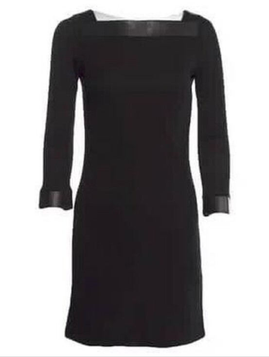 Gucci Dresses & Skirts - Gucci Black Long-Sleeve Square Neck Leather Cuff Shift Dress Luxury Cocktail